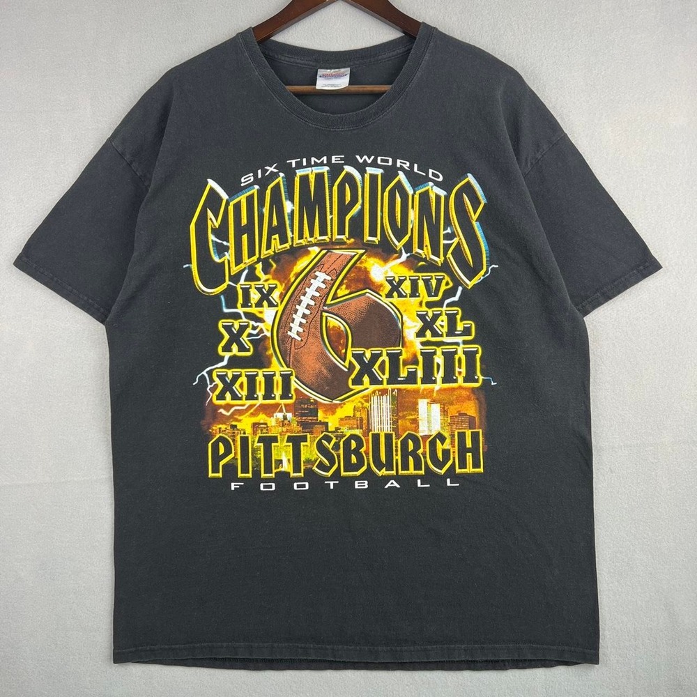 Pittsburgh Steelers 6 Time World Champions NFL Football Lightning Tee Shirt XL